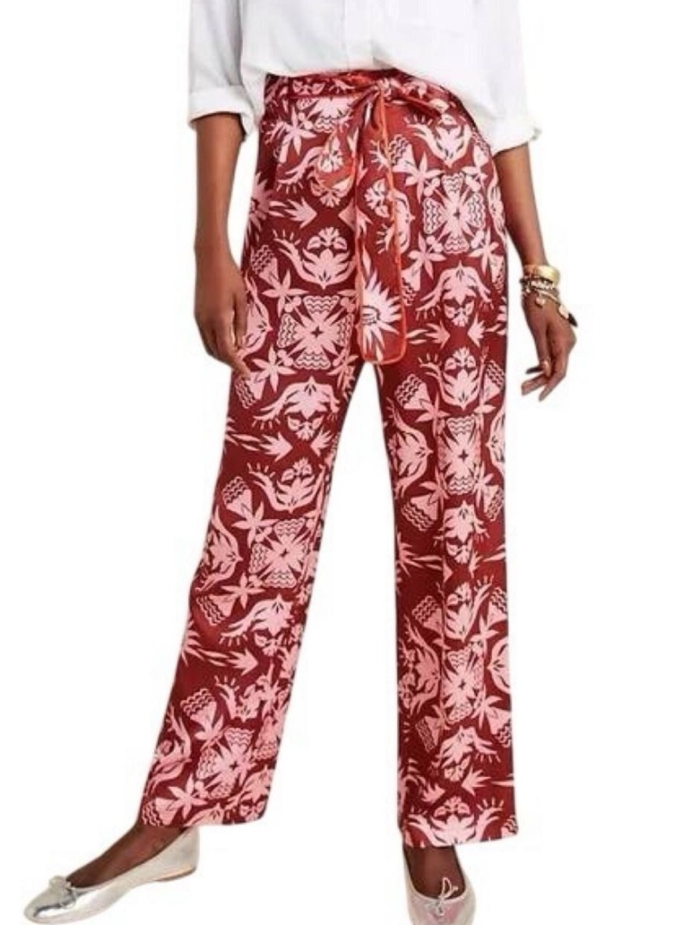 Scotch & Soda Rust Red & Pink Tropical Floral Paperbag Tie Waist Pants